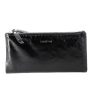 Pochette portefeuille femme en cuir de la marque italienne GIANNI CONTI, multi compartiments cartes, porte-monnaie, 2 pochettes accolées à tirette fermées par pression, une poche extérieure zippée