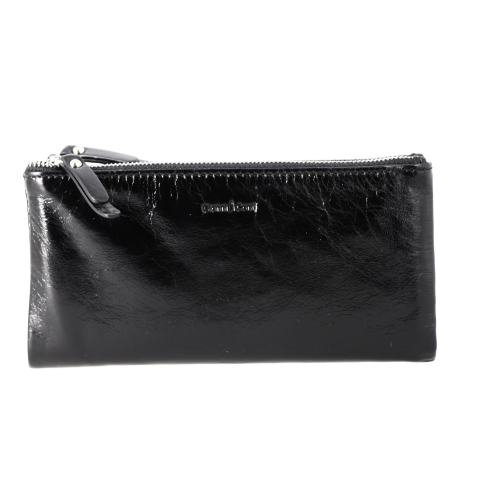 Pochette portefeuille femme en cuir de la marque italienne GIANNI CONTI, multi compartiments cartes, porte-monnaie, 2 pochettes accolées à tirette fermées par pression, une poche extérieure zippée